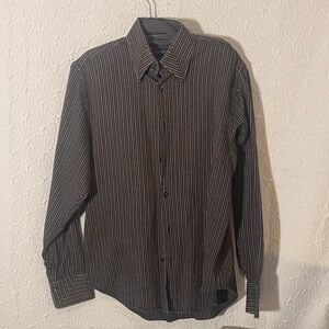 Equilibrium Italia Men's Classic Black Pinstripe Button-Down Shirt 100% Cotton